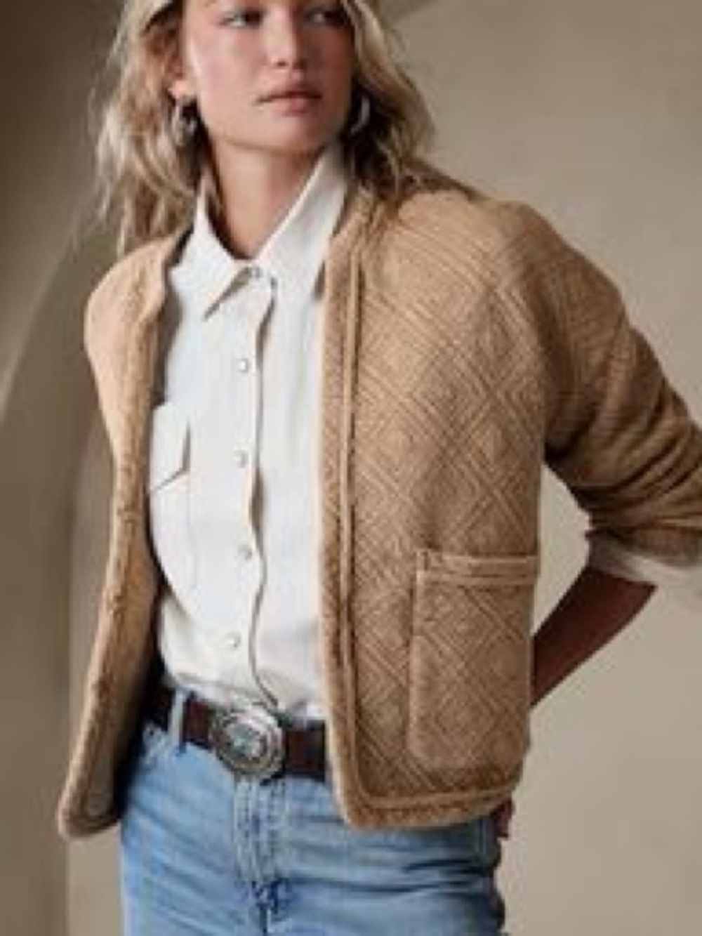 Banana Republic Quilted Tan Cardigan sweat material S